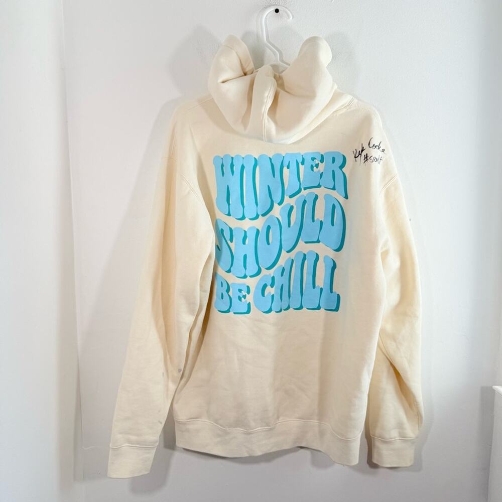 Loverboy Winter Should Be Chill Signed Cream Pullover Hoodie Medium Kyle Cooke